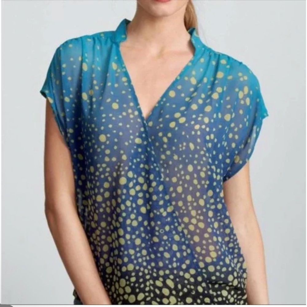 CAbi Blue Ombre Polka Dot Blouse Medium Sheer V-Neck Top Lightweight Flowy - Picture 4 of 15
